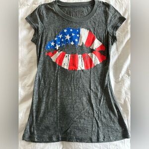 Rocker girl, all access, entertainment, American flag kiss lips shirt